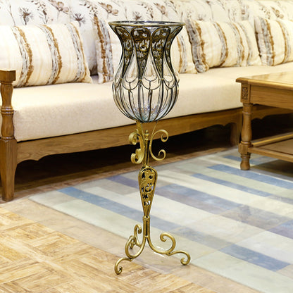 SOGA 85cm European Clear Glass Floor Home Decor Flower Vase with Tall Metal Stand • LUZ-HO-VaseYG3019Clear