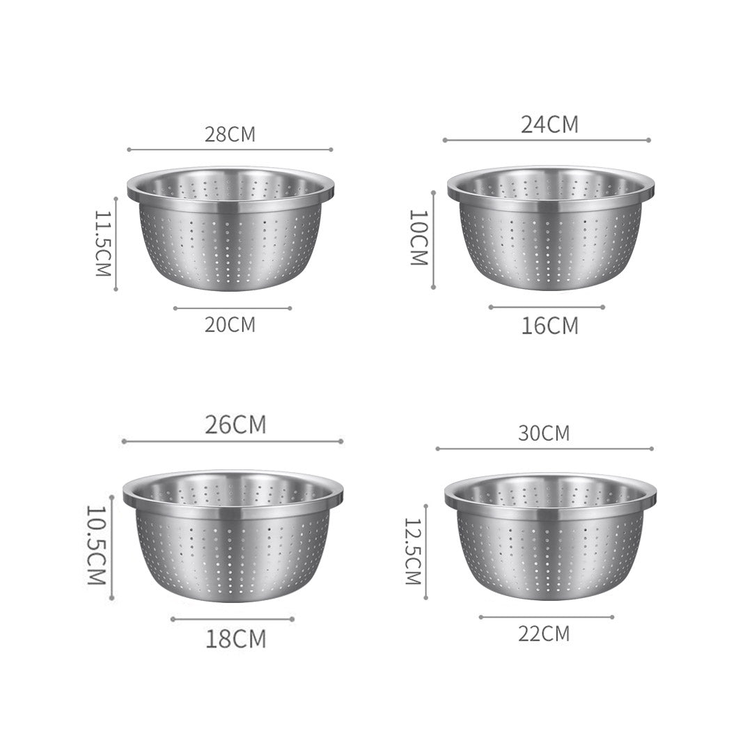 SOGA 2X Stainless Steel Nesting Basin Colander Perforated Kitchen Sink Washing Bowl Metal Basket Strainer Set of 4 • LUZ-Bowl613X2