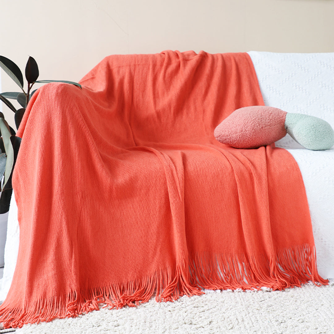 SOGA Orange Acrylic Knitted Throw Blanket Solid Fringed Warm Cozy Woven Cover Couch Bed Sofa Home Decor • LUZ-Blanket911