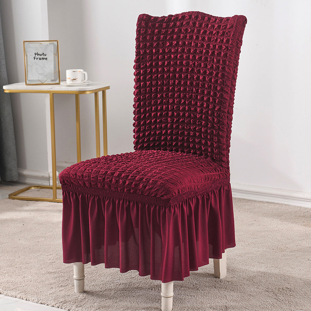SOGA 2X Burgundy Chair Cover Seat Protector with Ruffle Skirt Stretch Slipcover Wedding Party Home Decor • LUZ-Chaircov21AX2