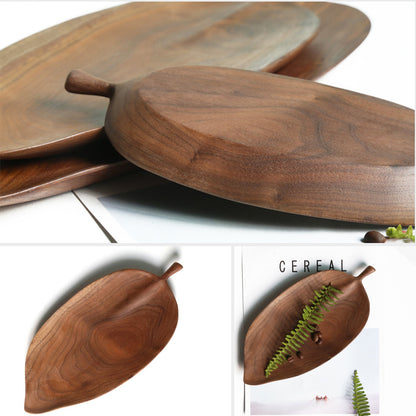 SOGA Set of 2 Walnut Leaf Shape Wooden Tray Food Charcuterie Serving Board Paddle Centerpiece Home Decor • LUZ-WodC212