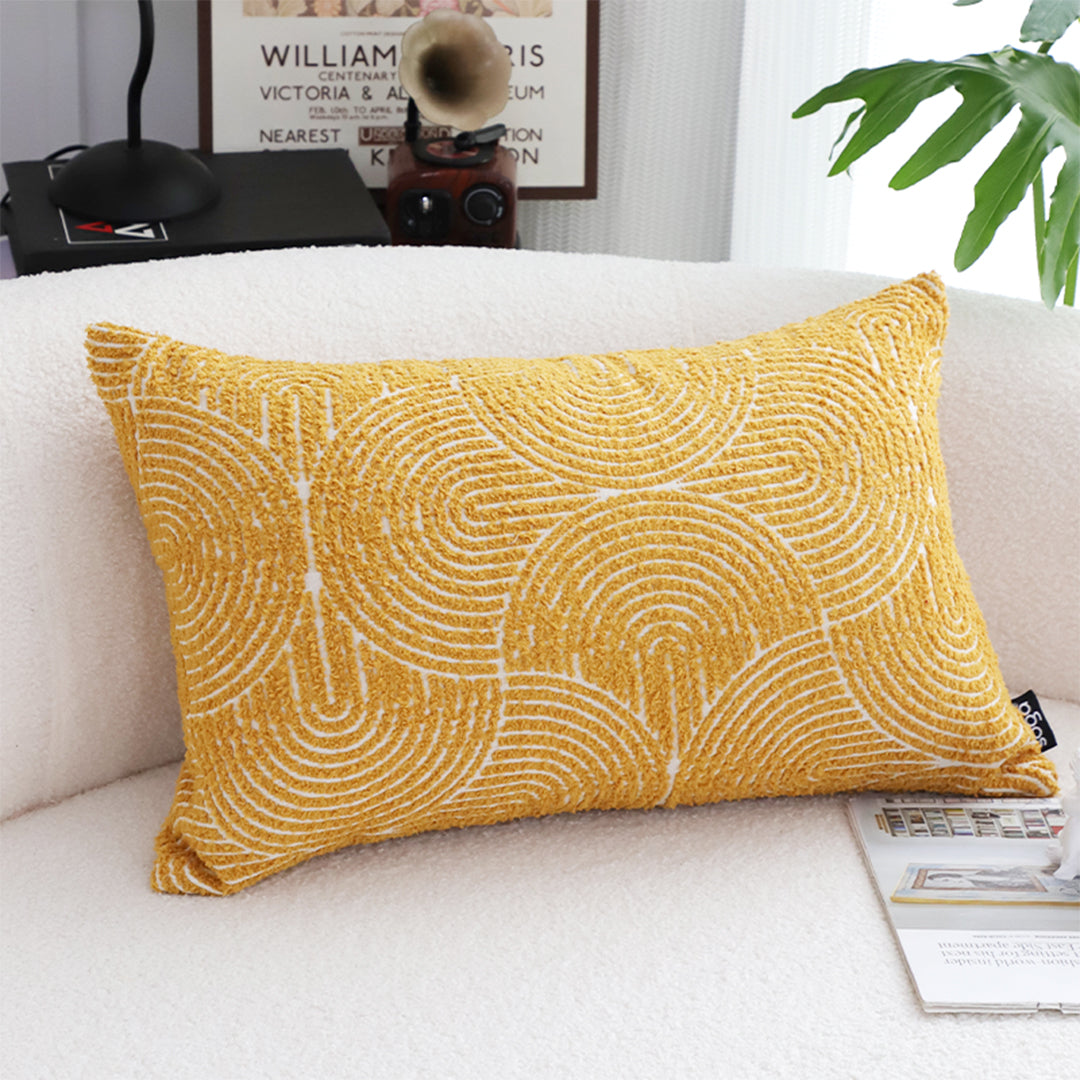 SOGA 2X 35cm Mustard Yellow Throw Pillow Geometric Indoor and Outdoor Corded for Home Decor • LUZ-FrenchCushion322X2