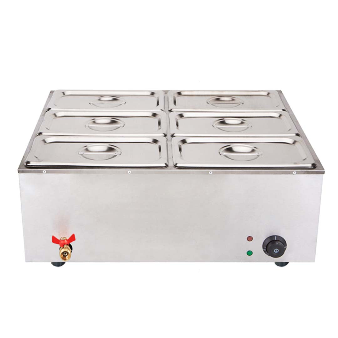 SOGA Stainless Steel 6 X 1/3 GN Pan Electric Bain-Marie Food Warmer with Lid • LUZ-FoodWarmer743
