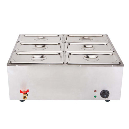SOGA Stainless Steel 6 X 1/3 GN Pan Electric Bain-Marie Food Warmer with Lid • LUZ-FoodWarmer743