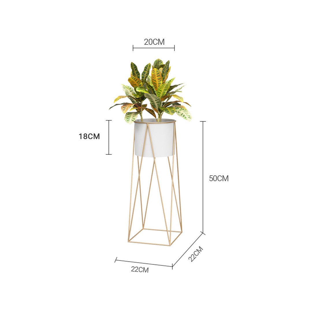 SOGA 50cm Gold Metal Plant Stand with White Flower Pot Holder Corner Shelving Rack Indoor Display • LUZ-FPotH52WHT