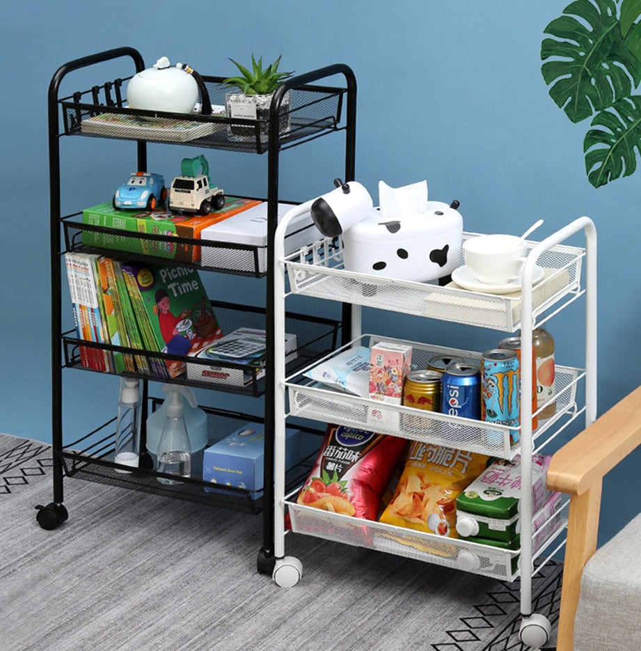 SOGA 3 Tier Steel Black Bee Mesh Kitchen Cart Multi-Functional Shelves Portable Storage Organizer with Wheels • LUZ-KitchenXY036