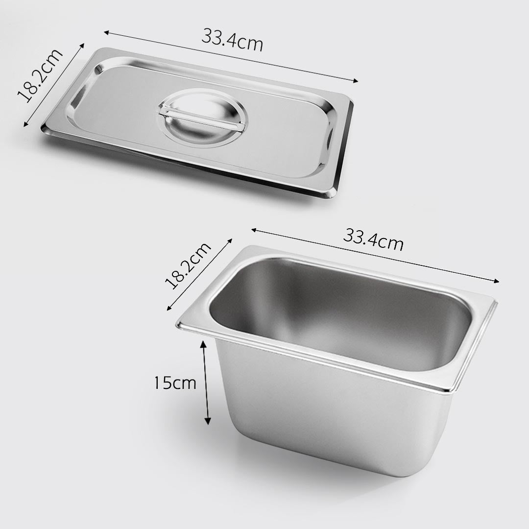 SOGA 2X Gastronorm GN Pan Full Size 1/3 GN Pan 15cm Deep Stainless Steel Tray With Lid • LUZ-GP5417wLidX2