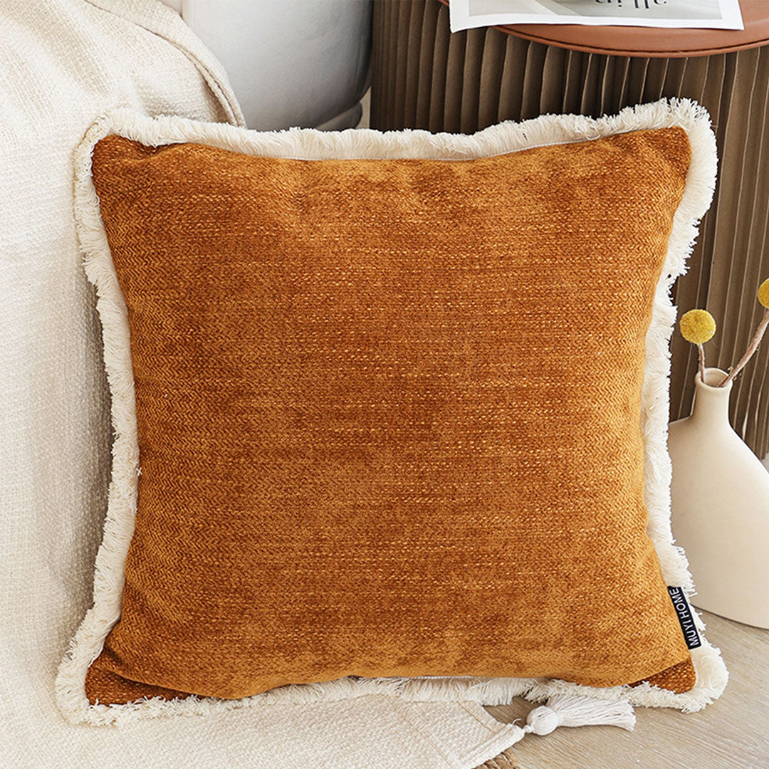 SOGA 45cm Home Aesthetic Chenille Texture Tassel Square Sunset Orange Throw Pillow • LUZ-FrenchCushion247