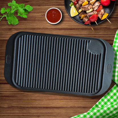SOGA 2X 47cm Cast Iron Ridged Griddle Hot Plate Grill Pan BBQ Stovetop • LUZ-ZPaiA7X2