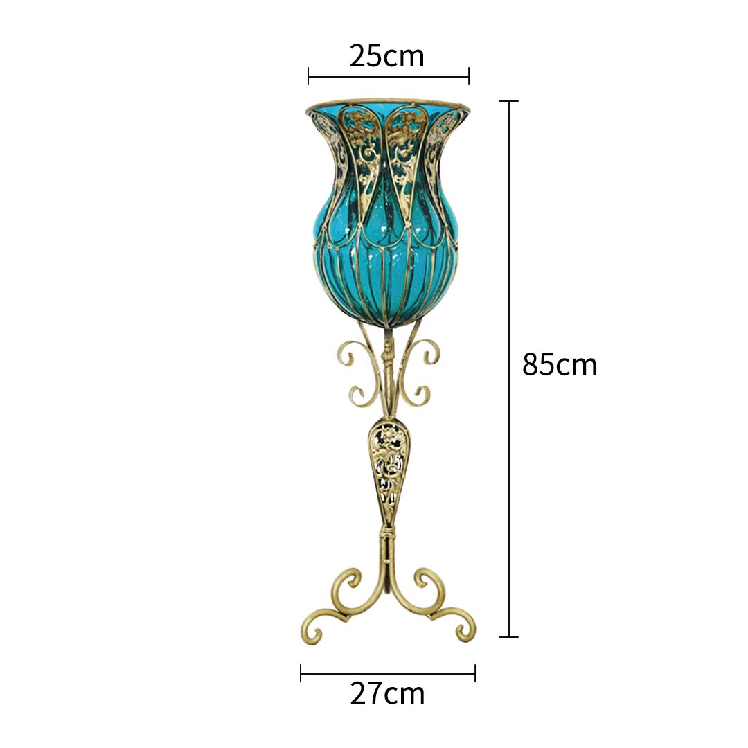 SOGA 85cm Blue Glass Floor Vase with Tall Metal Flower Stand • LUZ-VaseYG3019Blue