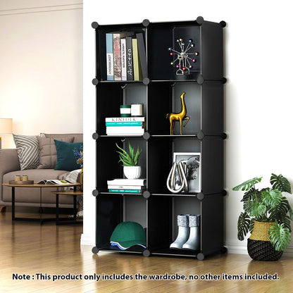 SOGA 4 Tier 8-Cube Black Portable Wardrobe Divide-Grid Modular Storage Organiser Foldable Closet • LUZ-Wrobe1766
