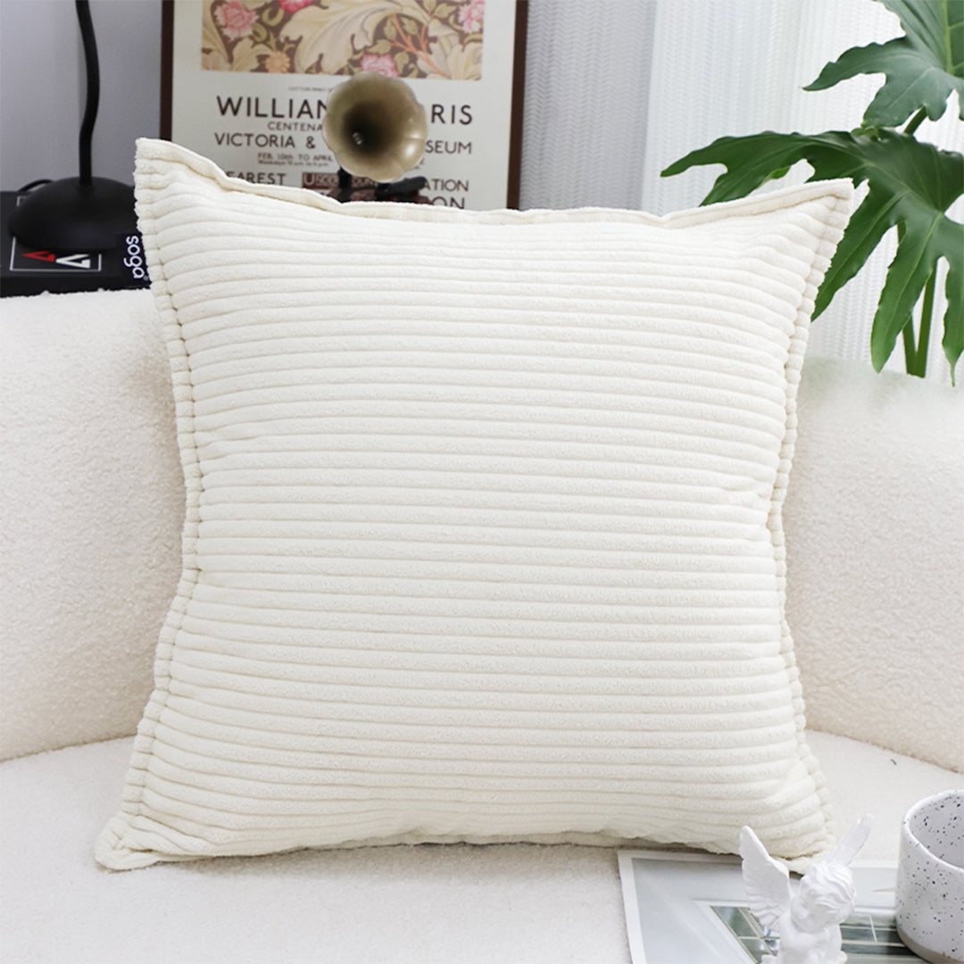 SOGA 50cm Beige Throw Pillow Warm Wabi-sabi Striped Corduroy Square For Home Decor • LUZ-FrenchCushion344