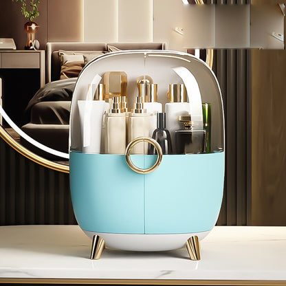 SOGA Blue Transparent Countertop Makeup Organiser Cosmetic Storage Waterproof Dustproof Bathroom Skincare Holder with Lid • LUZ-BathF903