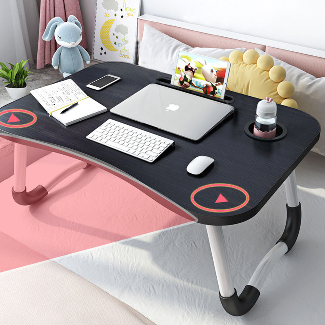 SOGA 2X Black Portable Bed Table Adjustable Foldable Bed Sofa Study Table Laptop Mini Desk with Notebook Stand Cup Slot Home Decor • LUZ-BedTableH301X2