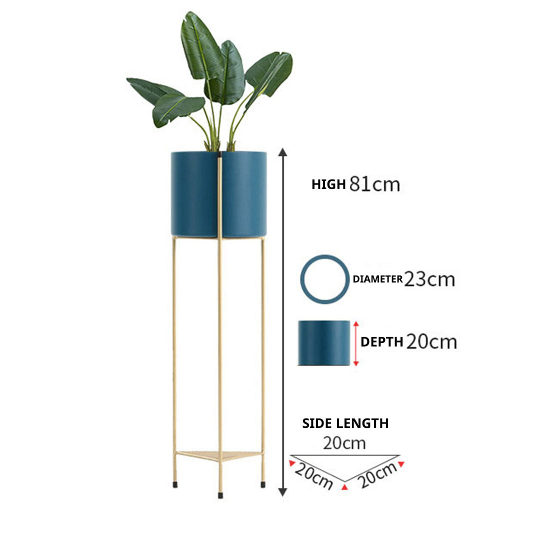 SOGA 2X 2 Layer 81cm Gold Metal Plant Stand with Blue Flower Pot Holder Corner Shelving Rack Indoor Display • LUZ-FPotH85BLUX2