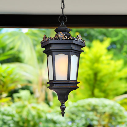 Vintage Lamp 54.5cm Elegant Aluminum & Glass Lantern Chandelier Classic Hanging Light Fixture Antique Style • LUZ-Lamp320Hang