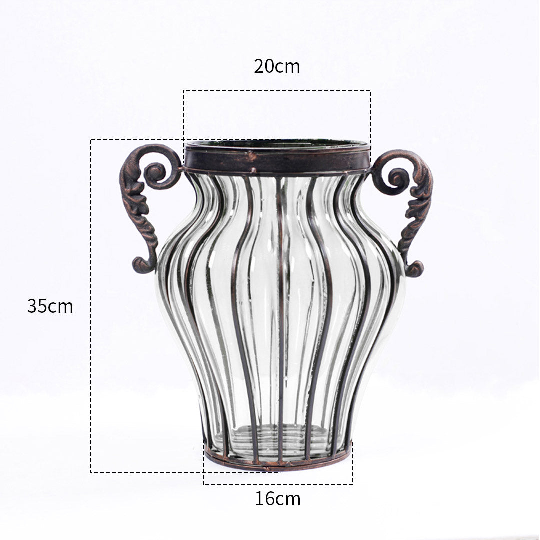 SOGA Clear Glass Flower Vase with 6 Bunch 4 Heads Artificial Fake Silk Magnolia denudata Home Decor Set • LUZ-YG8054Clear-F007