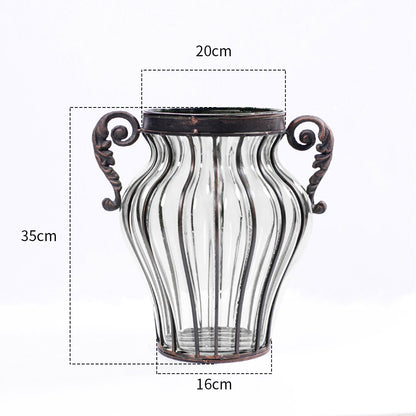 SOGA Clear Glass Flower Vase with 6 Bunch 4 Heads Artificial Fake Silk Magnolia denudata Home Decor Set • LUZ-YG8054Clear-F007
