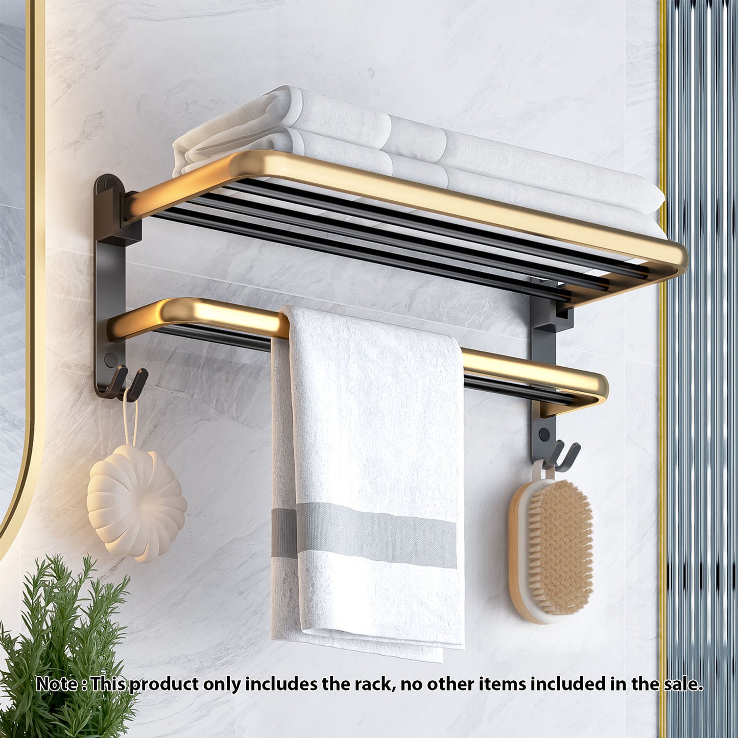 SOGA 2X 62cm Wall-Mounted Double Pole Towel Holder Bathroom Organiser Rail Hanger with Hooks LUZ-TAN1012X2