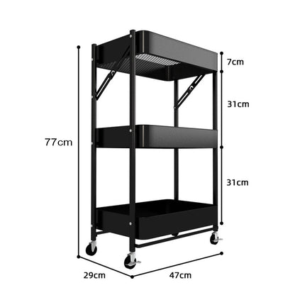 SOGA 3 Tier Steel Black Foldable Kitchen Cart Multi-Functional Shelves Portable Storage Organizer with Wheels • LUZ-KitchenXY011
