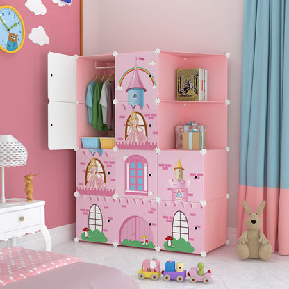 SOGA 10 Cubes Pink Castle Print Portable Wardrobe Divide-Grid Modular Storage Organiser Foldable Closet • LUZ-Wrobe3526