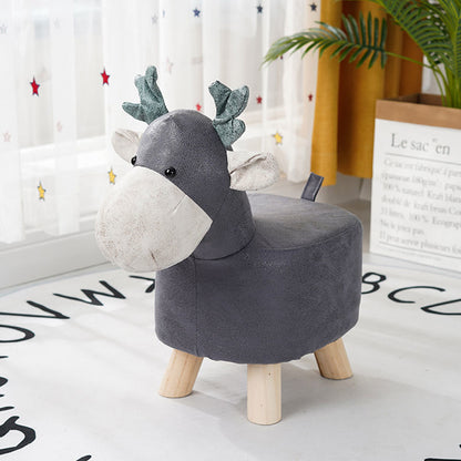 SOGA Grey Children Bench Deer Character Round Ottoman Stool Soft Small Comfy Seat Home Decor • LUZ-AniStool25