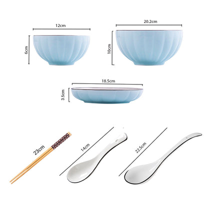 SOGA Blue Japanese Style Ceramic Dinnerware Crockery Soup Bowl Plate Server Kitchen Home Decor Set of 7 • LUZ-BowlG302