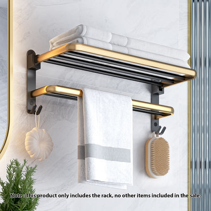 SOGA 62cm Wall-Mounted Double Pole Towel Holder Bathroom Organiser Rail Hanger with Hooks • LUZ-TAN1012