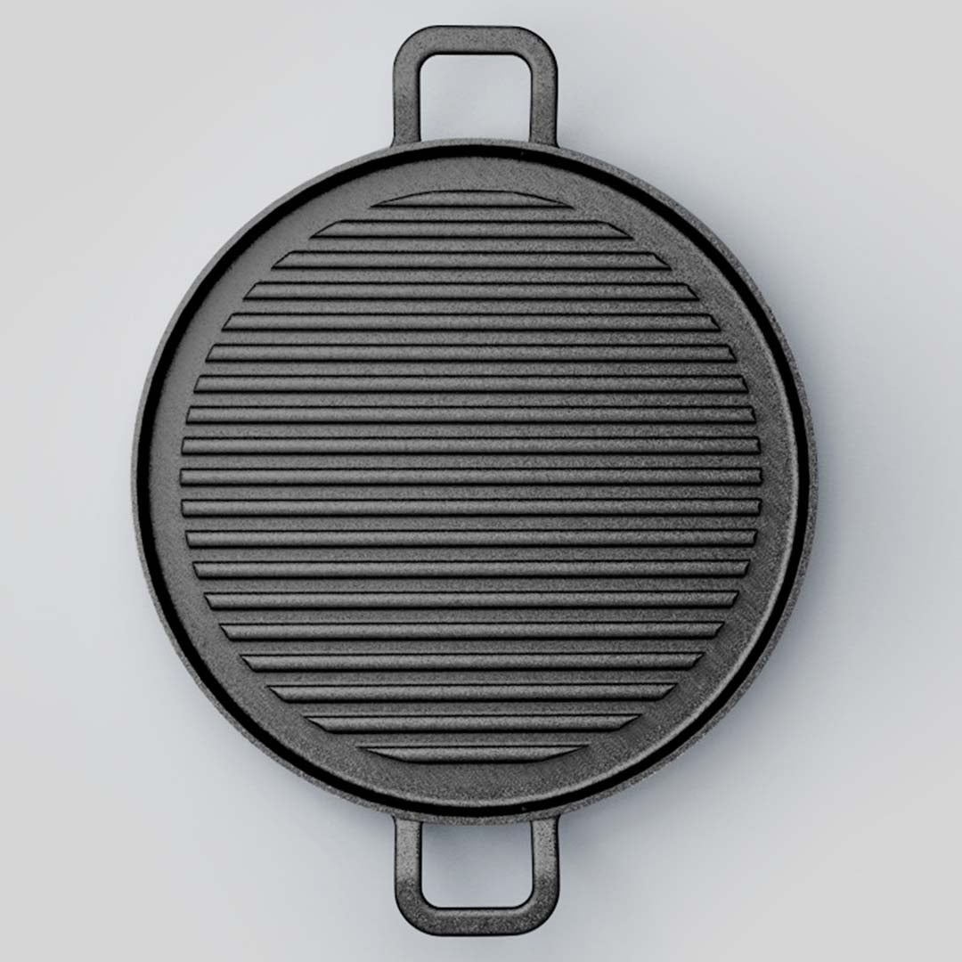 SOGA 30cm Ribbed Cast Iron Frying Pan Skillet Coating Steak Sizzle Platter • LUZ-ZPaiB7