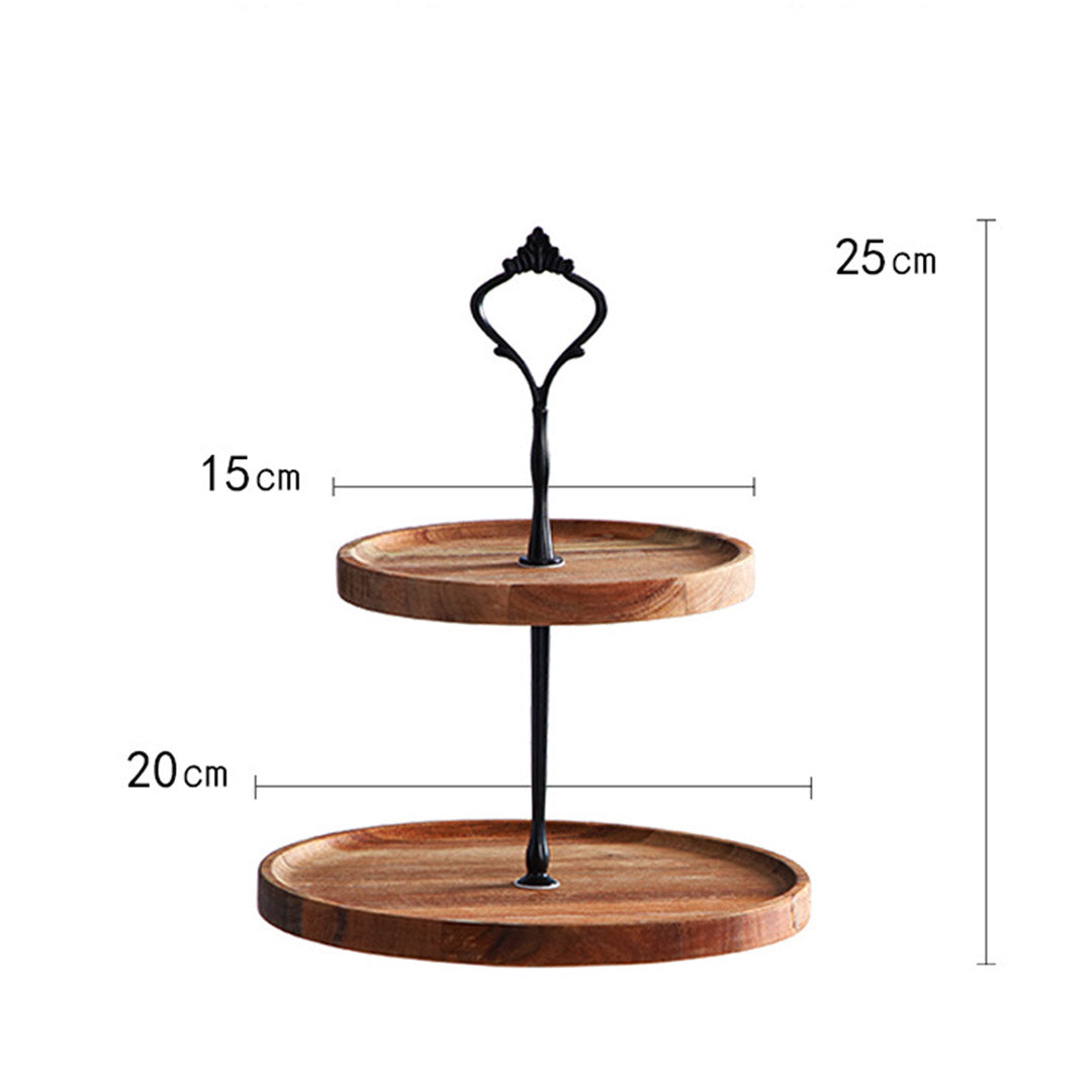 SOGA 15cm 2 Tier  Brown Round Wooden Acacia Dessert Tray Cake Snacks Cupcake Stand Buffet Serving Countertop Decor • LUZ-WodC237
