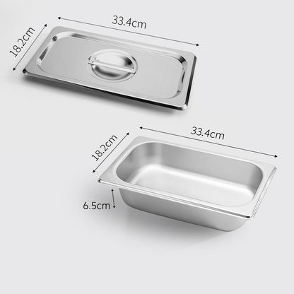 SOGA 2X Gastronorm GN Pan Full Size 1/3 GN Pan 6.5 cm Deep Stainless Steel Tray With Lid • LUZ-GP5415wLidX2