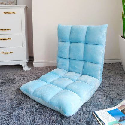 SOGA 4X Floor Recliner Collapsible Lounge Sofa Couch Folding Chair Cushion Light Blue • LUZ-LoungechairLightBlueX4