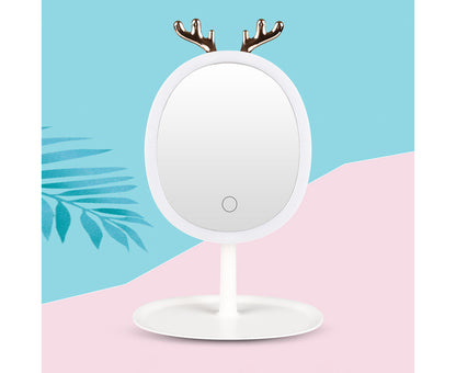 SOGA White Cosmetic Jewelry Storage Organiser with Antler LED Light Mirror Tabletop Vanity Set • LUZ-BathC109-G533