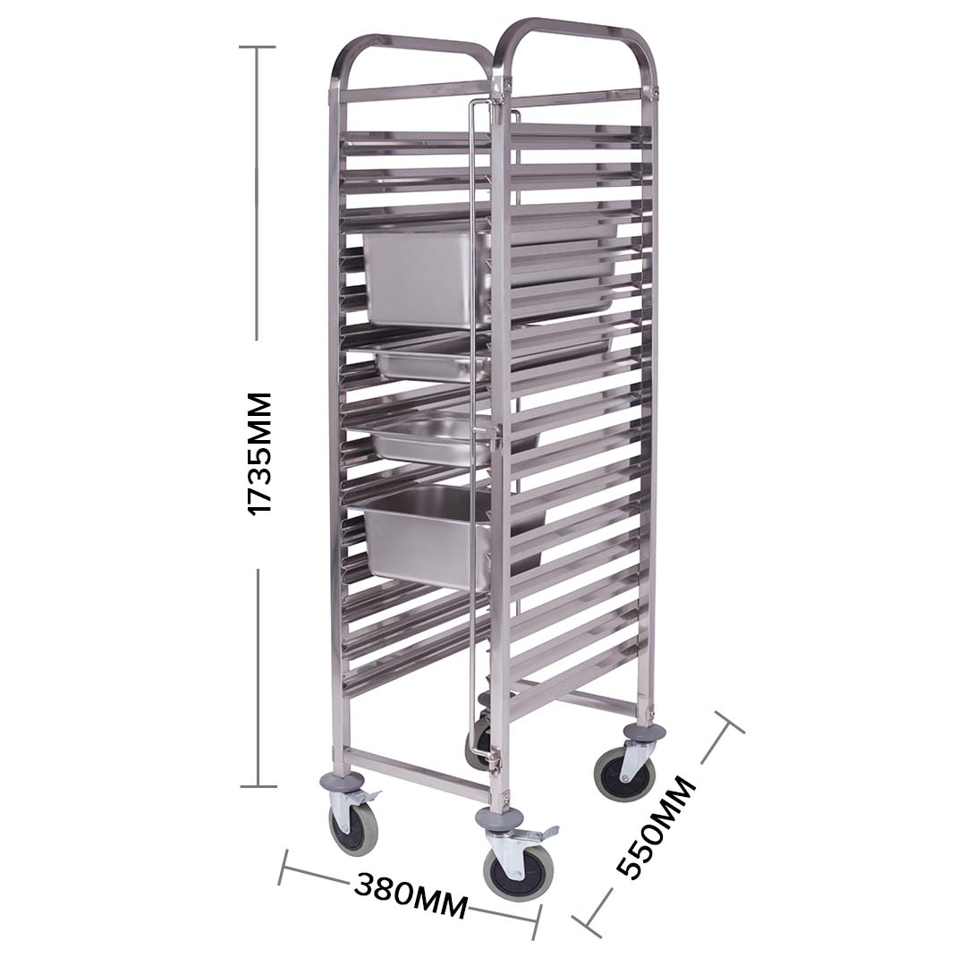 SOGA Gastronorm Trolley 15 Tier Stainless Steel Bakery Trolley Suits GN 1/1 Pans • LUZ-GastronormRackingTrolley304