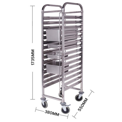 SOGA Gastronorm Trolley 15 Tier Stainless Steel Bakery Trolley Suits GN 1/1 Pans • LUZ-GastronormRackingTrolley304