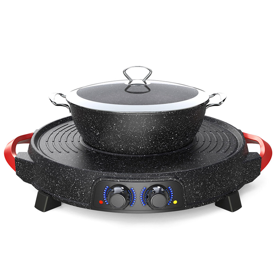 SOGA 2X 2  in 1 Electric Stone Coated Teppanyaki Grill Plate Steamboat Hotpot • LUZ-SteamboatR2RoundX2