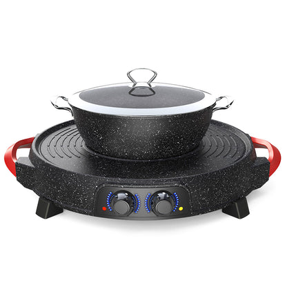 SOGA 2X 2  in 1 Electric Stone Coated Teppanyaki Grill Plate Steamboat Hotpot • LUZ-SteamboatR2RoundX2