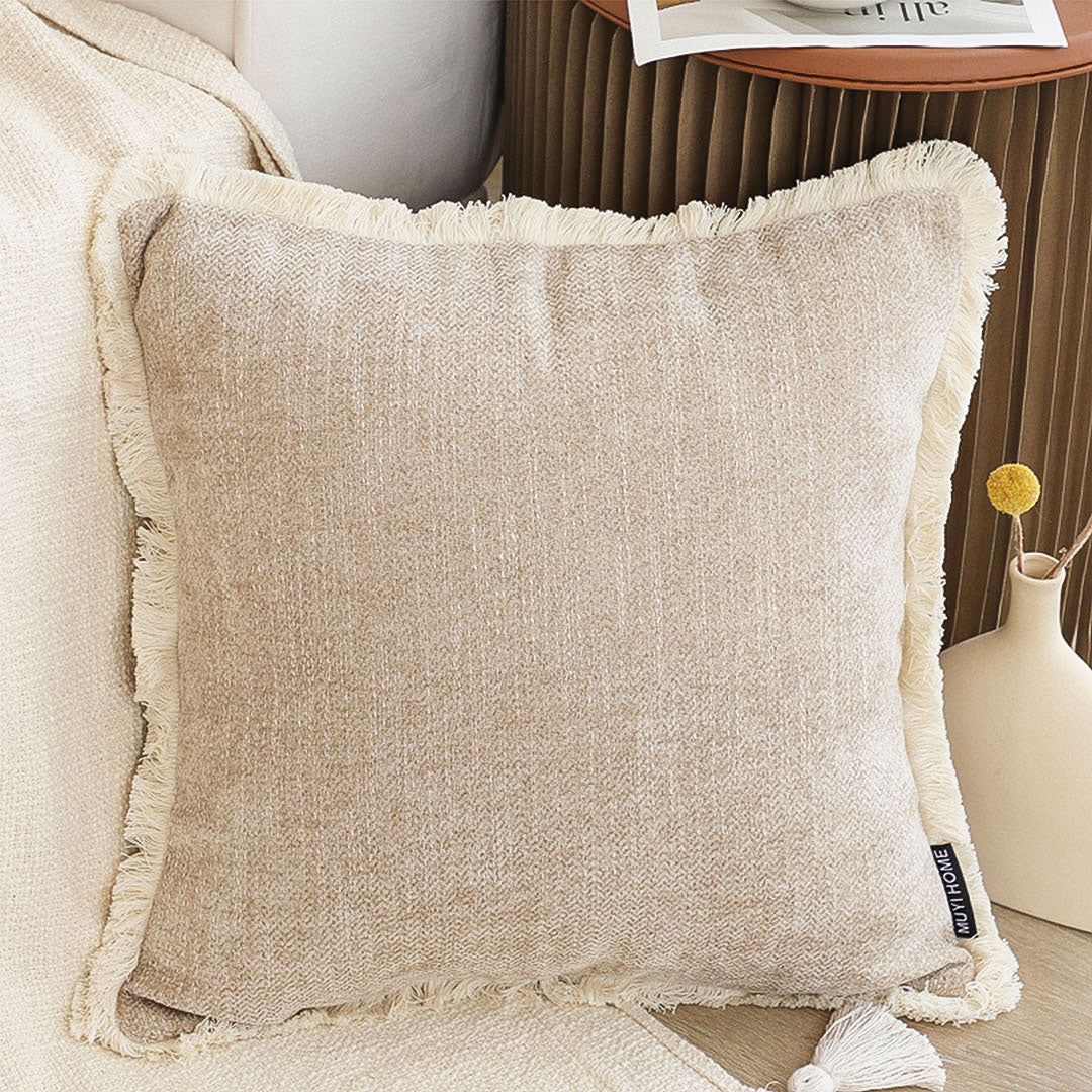 SOGA 2X 45cm Milk Coffee Home Aesthetic Chenille Texture Tassel Square Throw pillow • LUZ-FrenchCushion246X2