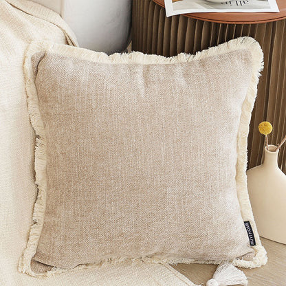 SOGA 2X 45cm Milk Coffee Home Aesthetic Chenille Texture Tassel Square Throw pillow • LUZ-FrenchCushion246X2