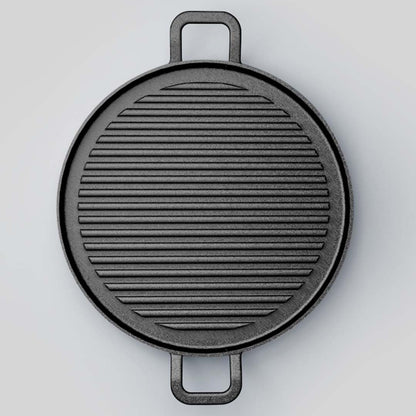 SOGA 2X 30cm Ribbed Cast Iron Frying Pan Skillet Coating Steak Sizzle Platter • LUZ-ZPaiB7X2