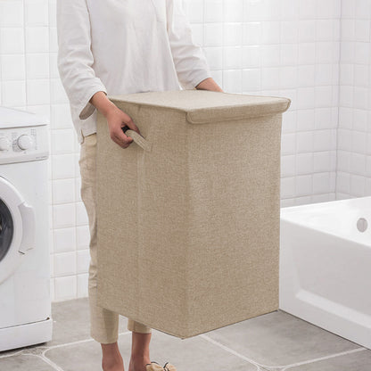 SOGA 2X Beige Medium Collapsible Laundry Hamper Storage Box Foldable Canvas Basket Home Organiser Decor • LUZ-SBox103X2