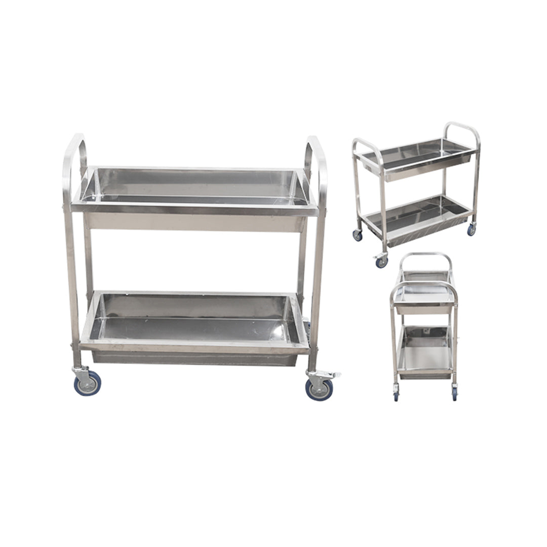 SOGA 2X 2 Tier 85x45x90cm Stainless Steel Kitchen Trolley Bowl Collect Service Food Cart Medium • LUZ-FoodCart1202X2