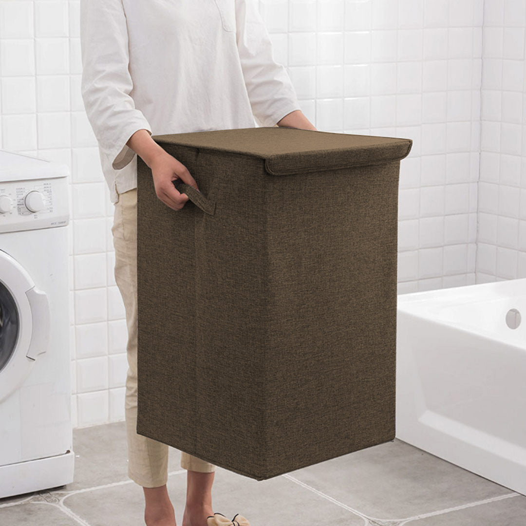 SOGA 2X Coffee Medium Collapsible Laundry Hamper Storage Box Foldable Canvas Basket Home Organiser Decor • LUZ-SBox105X2