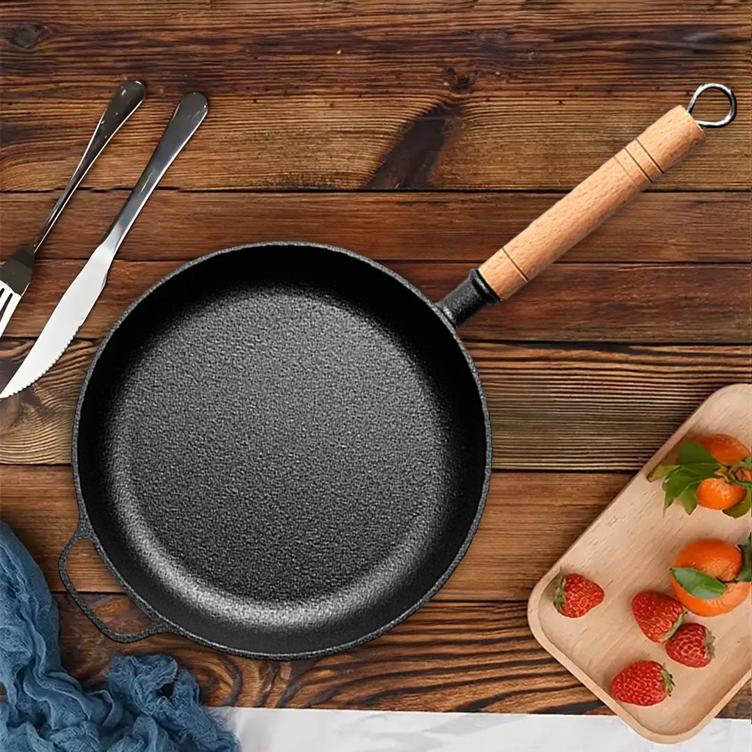 SOGA 2X 25cm Round Cast Iron Frying Pan Skillet Steak Sizzle Platter with Helper Handle • LUZ-ZPai018AX2