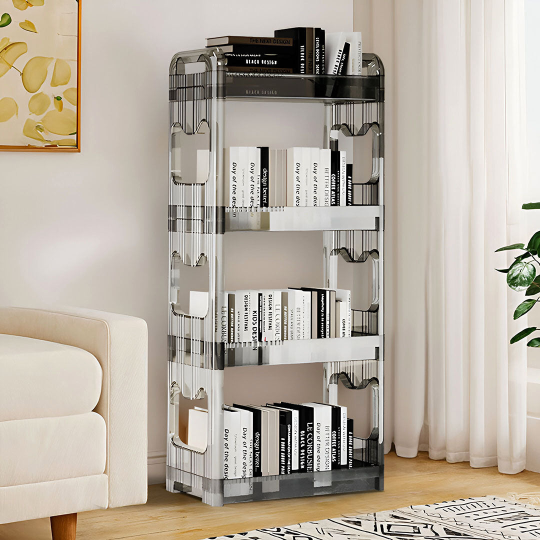 SOGA 2X 38x24cm Clear 4 Tier Bookshelf & Cosmetic Storage Organizer Trolley Rack • LUZ-BookSheClear5X2