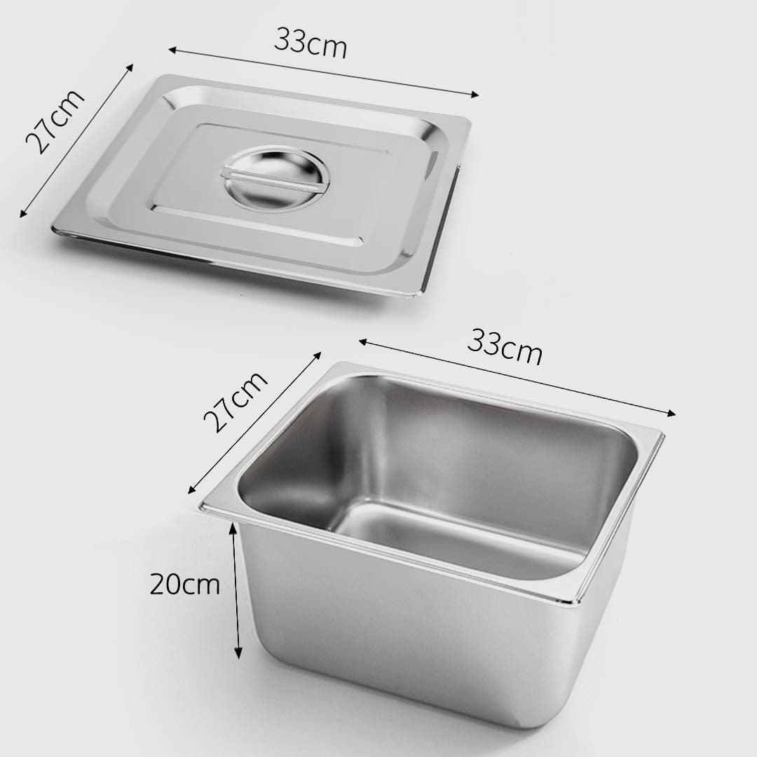 SOGA Gastronorm GN Pan Full Size 1/2 GN Pan 20cm Deep Stainless Steel Tray With Lid • LUZ-GP5412wLidX1