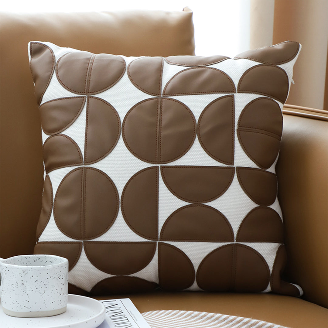 SOGA 45cm Brown Leather Square Pillow Half Moon Patchwork Design Decorative Cushion for Living Room LUZ-FrenchCushion284