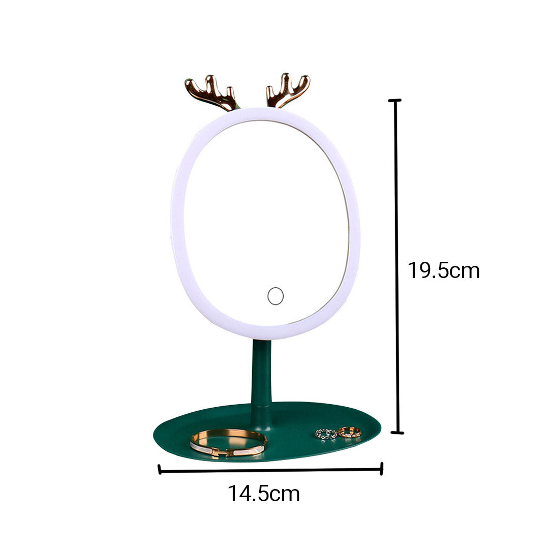 SOGA 2X Green Antler LED Light Makeup Mirror Tabletop Vanity Home Decor • LUZ-BathG534X2