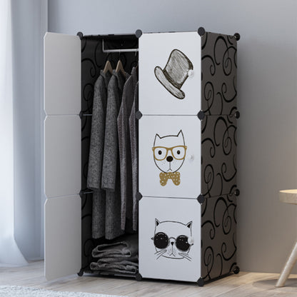 SOGA 6 Cubes Black Portable Wardrobe Divide-Grid Modular Storage Organiser Foldable Closet • LUZ-Wrobe1774