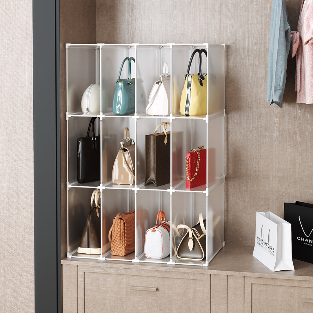 SOGA 3 Tier Multifunctional PP Plastic Bag Box Portable Cubby DIY Storage Shelves Stackable Handbag Purse Organiser • LUZ-BagBox059